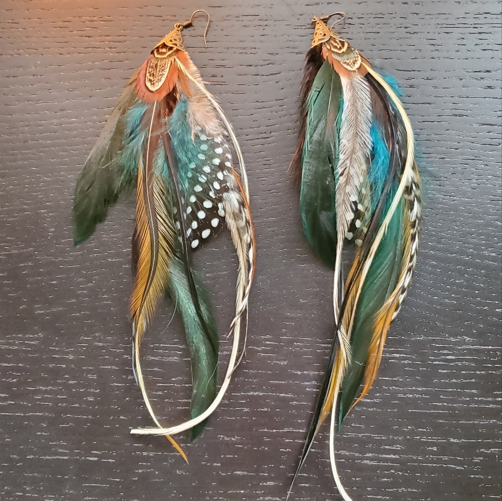 Handmade Natural Feathers Boho Earrings